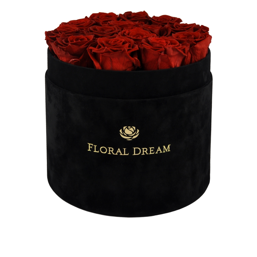 czerwone wieczne róże w pudełku flower box